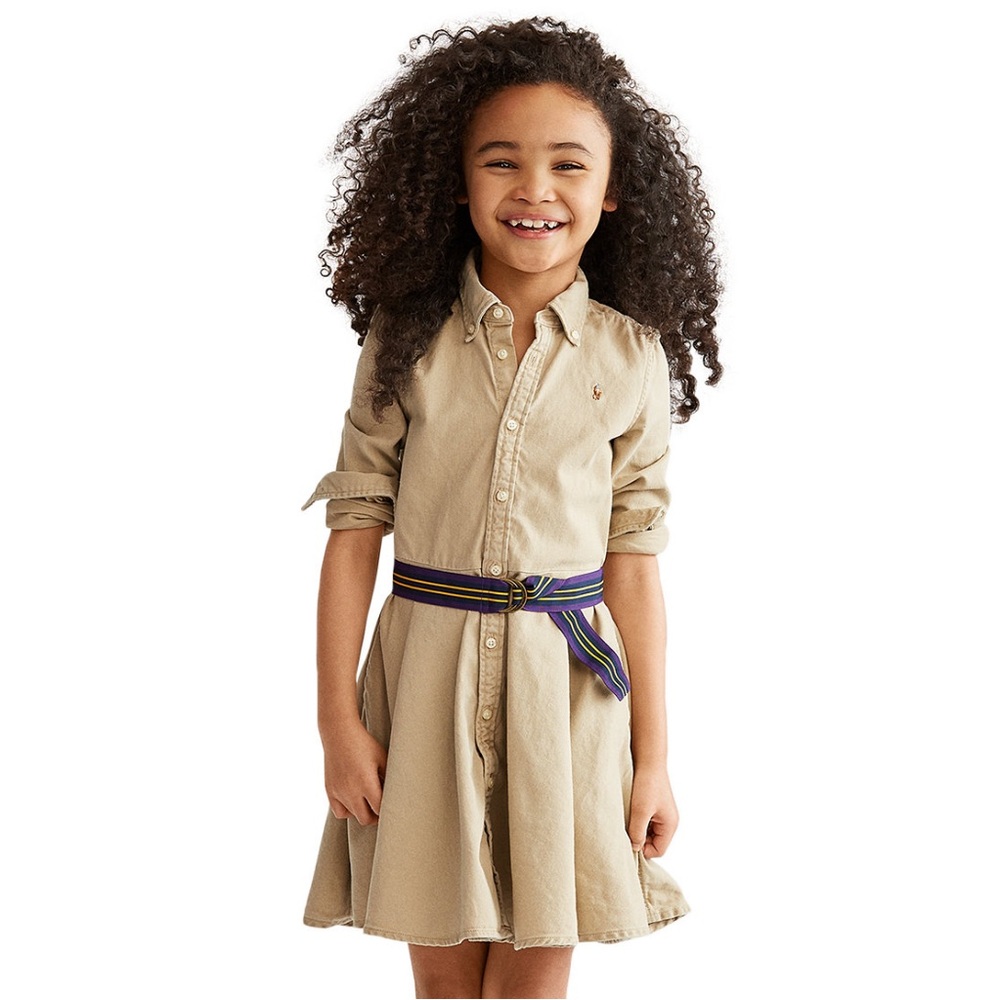 Polo Ralph Lauren Girls Belted Cotton Chino Shirtdress